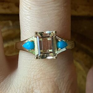 Yellow Labradorite Sleeping Beauty Turquoise Sterling Silver Ring 8.75